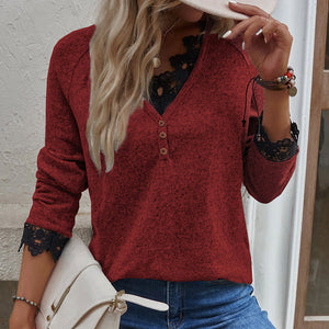 Damen-Strick-T-Shirt mit V-Ausschnitt
