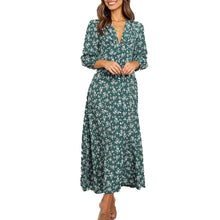 Laden Sie das Bild in den Galerie-Viewer, Vintage geblümtes langärmliges Kleid mit Knopf