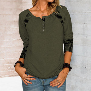 Langärmliges bedrucktes gestreiftes lässiges T-Shirt für Damen