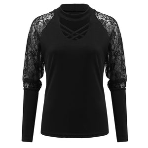 Einfarbiges modisches Langarm-T-Shirt mit V-Ausschnitt für Damen
