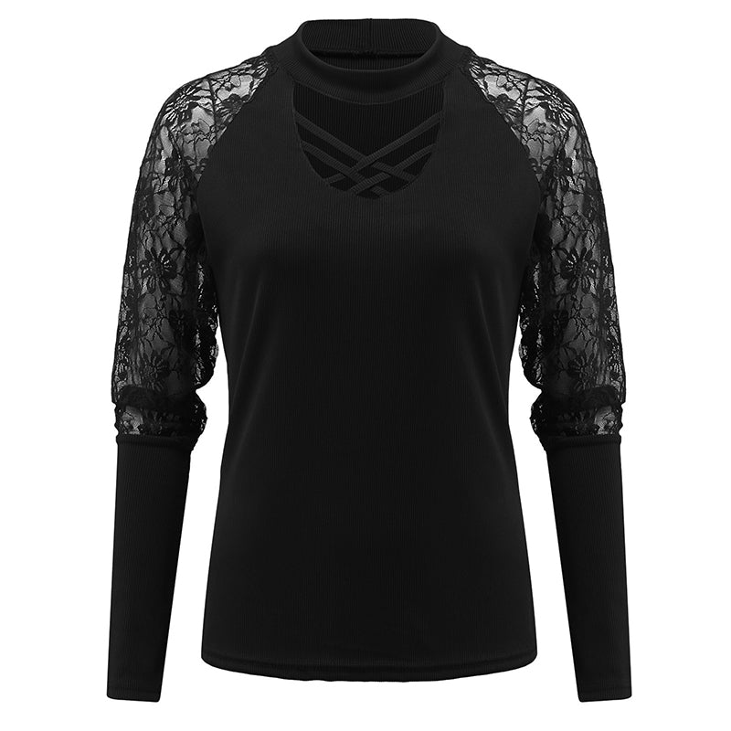Einfarbiges modisches Langarm-T-Shirt mit V-Ausschnitt für Damen