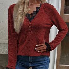 Laden Sie das Bild in den Galerie-Viewer, Damen-Strick-T-Shirt mit V-Ausschnitt
