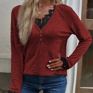 Damen-Strick-T-Shirt mit V-Ausschnitt