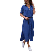 Laden Sie das Bild in den Galerie-Viewer, Einfarbiges Kleid mit langen Ärmeln und Knöpfen
