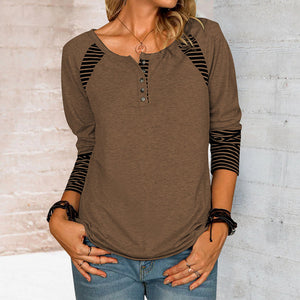 Langärmliges bedrucktes gestreiftes lässiges T-Shirt für Damen