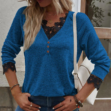 Laden Sie das Bild in den Galerie-Viewer, Damen-Strick-T-Shirt mit V-Ausschnitt
