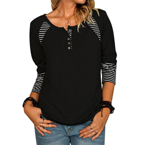 Langärmliges bedrucktes gestreiftes lässiges T-Shirt für Damen
