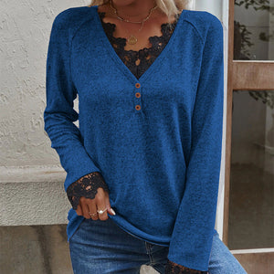 Damen-Strick-T-Shirt mit V-Ausschnitt