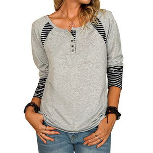 Langärmliges bedrucktes gestreiftes lässiges T-Shirt für Damen