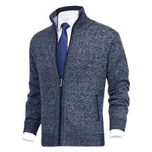 Laden Sie das Bild in den Galerie-Viewer, Herrenmode einfarbig Stehkragen Strickjacke