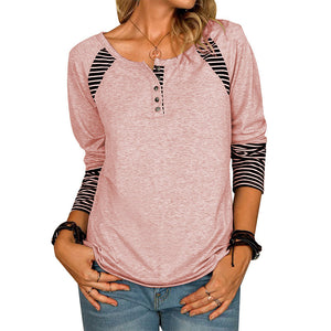 Langärmliges bedrucktes gestreiftes lässiges T-Shirt für Damen