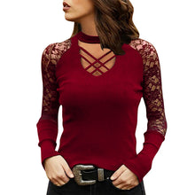Laden Sie das Bild in den Galerie-Viewer, Einfarbiges modisches Langarm-T-Shirt mit V-Ausschnitt für Damen