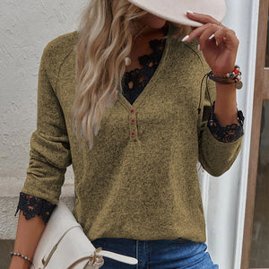 Damen-Strick-T-Shirt mit V-Ausschnitt