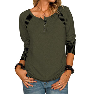 Langärmliges bedrucktes gestreiftes lässiges T-Shirt für Damen