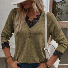 Laden Sie das Bild in den Galerie-Viewer, Damen-Strick-T-Shirt mit V-Ausschnitt