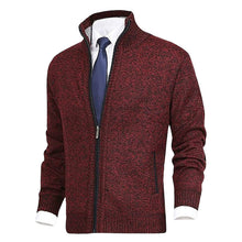 Laden Sie das Bild in den Galerie-Viewer, Herrenmode einfarbig Stehkragen Strickjacke