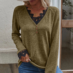 Damen-Strick-T-Shirt mit V-Ausschnitt