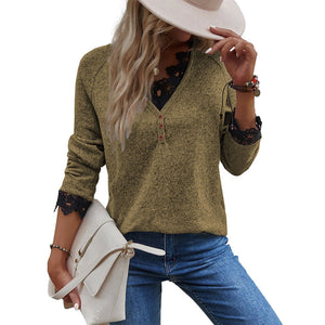Damen-Strick-T-Shirt mit V-Ausschnitt