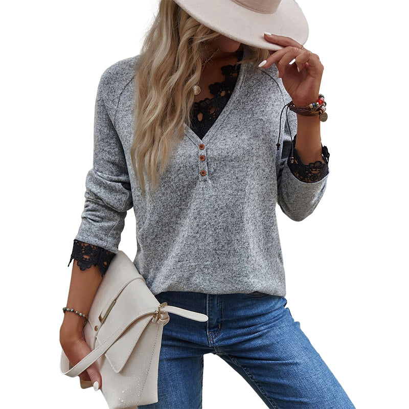 Damen-Strick-T-Shirt mit V-Ausschnitt