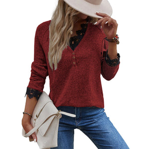 Damen-Strick-T-Shirt mit V-Ausschnitt