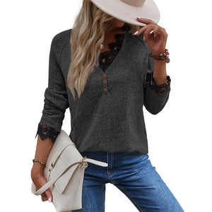 Damen-Strick-T-Shirt mit V-Ausschnitt