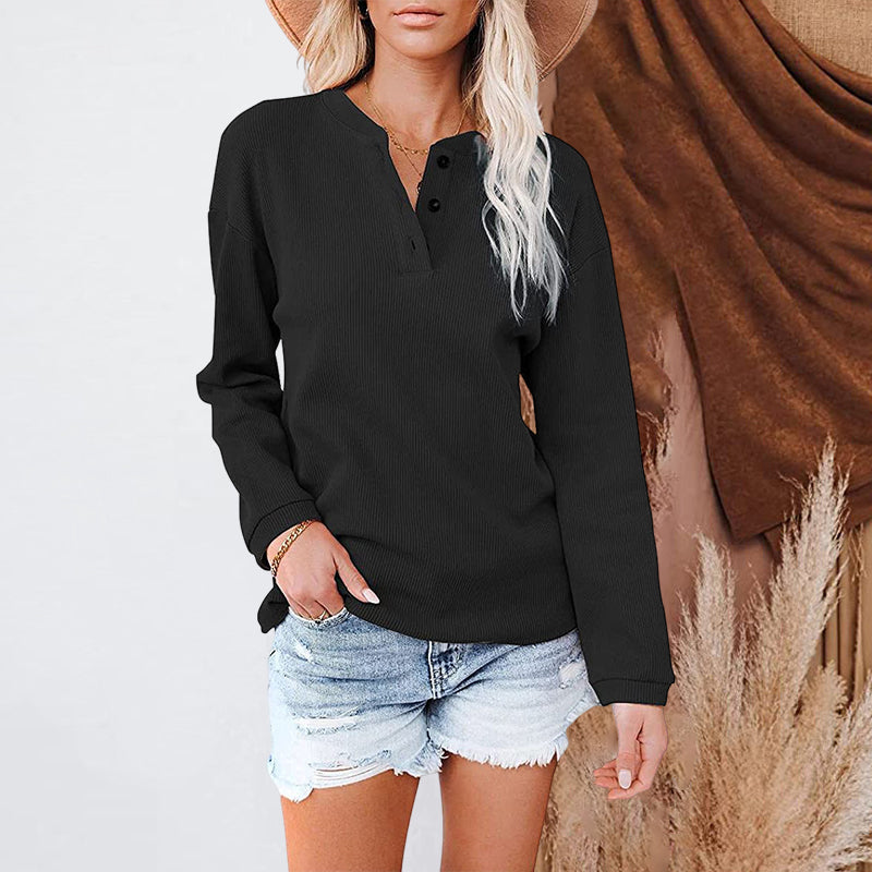 Einfarbiges Langarm-T-Shirt mit V-Ausschnitt