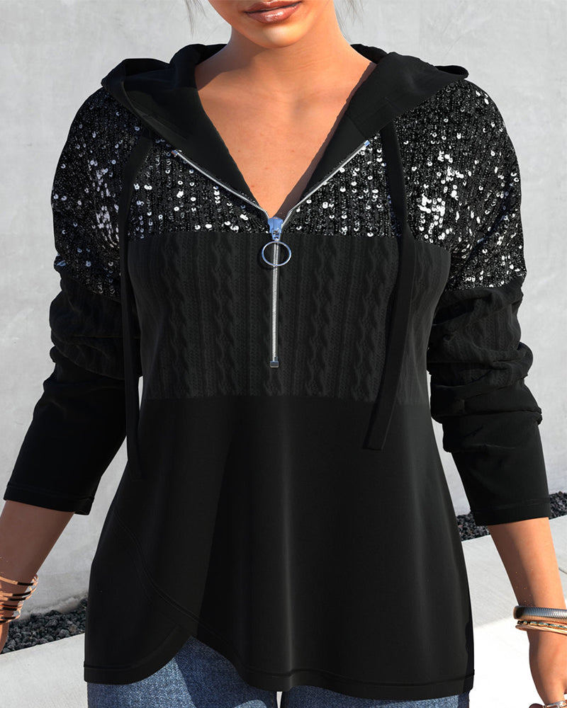 Hoodie mit Reißverschluss und Pailletten