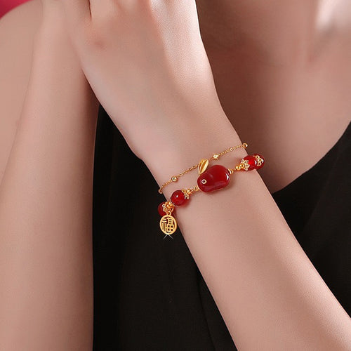 Rotes Achat Jade Kaninchen Armband