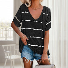 Laden Sie das Bild in den Galerie-Viewer, Damen lockeres gestreiftes kurzärmeliges T-shirt mit Taschen