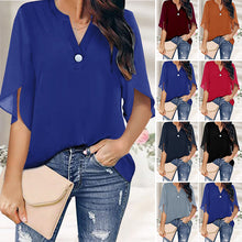 Laden Sie das Bild in den Galerie-Viewer, Einfarbige Elegante Sommerbluse Aus Chiffon