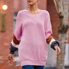 Laden Sie das Bild in den Galerie-Viewer, Strickpullover mit V-Ausschnitt und Ballonärmeln