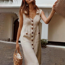Laden Sie das Bild in den Galerie-Viewer, Lässiges ärmelloses Kleid mit V-Ausschnitt