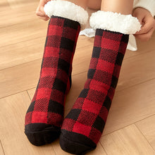 Laden Sie das Bild in den Galerie-Viewer, Damen Karierte Samtschlafsocken für Herbst und Winter