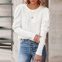 Laden Sie das Bild in den Galerie-Viewer, Einfarbiger Jacquard-Strickpullover mit Rundhalsausschnitt