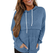 Laden Sie das Bild in den Galerie-Viewer, Einfarbiger Langärmeliger Kapuzenpullover mit Kordelzug