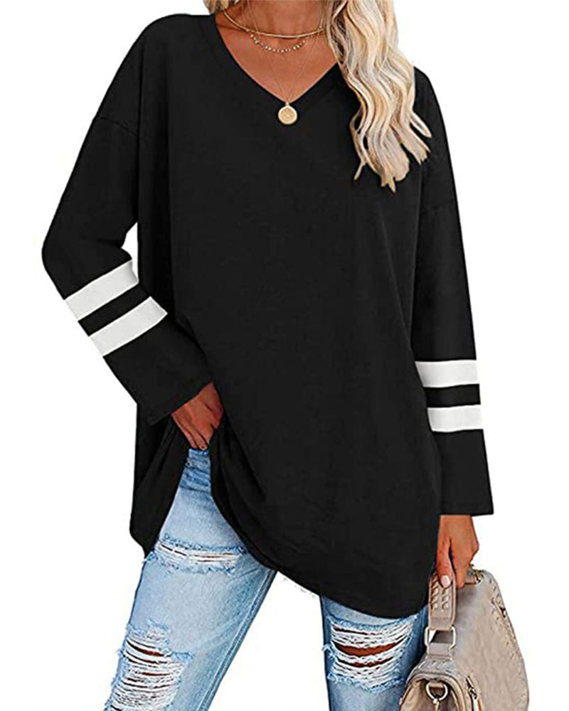 Gestreiftes Kontrast-Langarm-T-Shirt