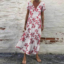 Laden Sie das Bild in den Galerie-Viewer, Kurzärmliges lockeres Blumenkleid mit V-Ausschnitt
