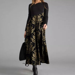 Schmal Geschnittenes Bedrucktes Langärmliges Kleid
