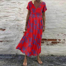 Laden Sie das Bild in den Galerie-Viewer, Kurzärmliges lockeres Blumenkleid mit V-Ausschnitt