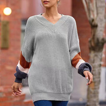 Laden Sie das Bild in den Galerie-Viewer, Strickpullover mit V-Ausschnitt und Ballonärmeln