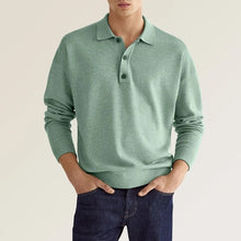 Laden Sie das Bild in den Galerie-Viewer, Lässiges Herren-Poloshirt mit V-Ausschnitt und langen Ärmeln