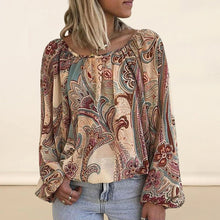 Laden Sie das Bild in den Galerie-Viewer, Böhmische Bluse mit bedruckten Ärmeln und Laternen