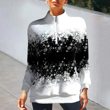 Laden Sie das Bild in den Galerie-Viewer, Hoodie mit Schneeflockenprint und Reißverschluss