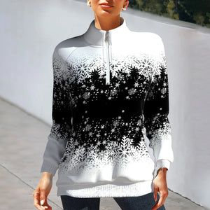 Hoodie mit Schneeflockenprint und Reißverschluss