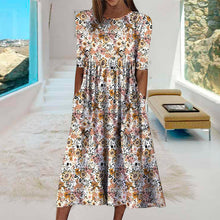 Laden Sie das Bild in den Galerie-Viewer, Bedrucktes Kleid mit Taschen und Rundhalsausschnitt