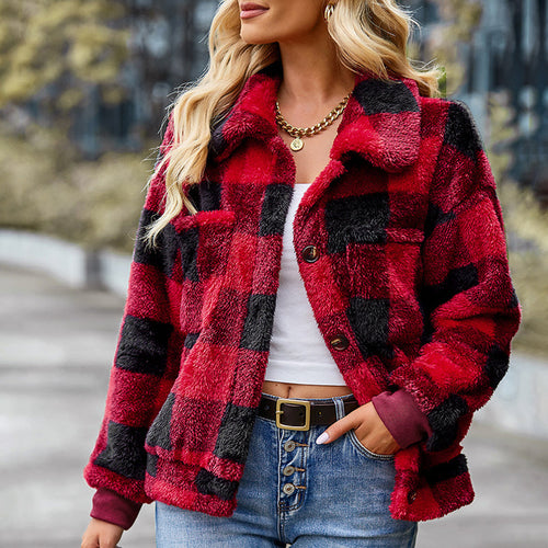 Karierter dicker Fleece-Mantel