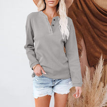 Laden Sie das Bild in den Galerie-Viewer, Einfarbiges Langarm-T-Shirt mit V-Ausschnitt