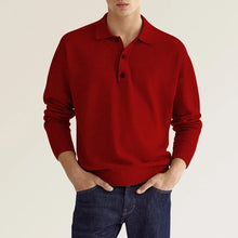Laden Sie das Bild in den Galerie-Viewer, Lässiges Herren-Poloshirt mit V-Ausschnitt und langen Ärmeln