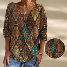Laden Sie das Bild in den Galerie-Viewer, Damen stylisches lässiges lockeres bedrucktes T-Shirt mit V-Ausschnitt