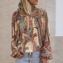 Laden Sie das Bild in den Galerie-Viewer, Böhmische Bluse mit bedruckten Ärmeln und Laternen